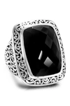 Lois Hill Sterling Silver Rectangular 15mm Onyx Ring In Black / Silver