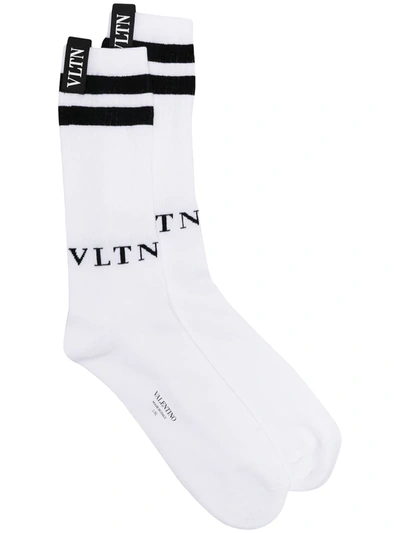Valentino Vltn Stretch-cotton Socks In White