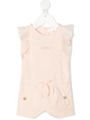 CHLOÉ EMBROIDERED-LOGO RUFFLED JUMPSUIT