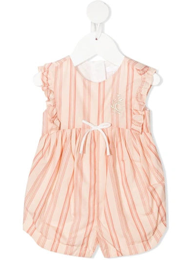 Chloé Baby Striped Cotton Bodysuit In Pink