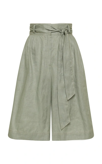 Alãmais Ivy Belted Linen Shorts In Green