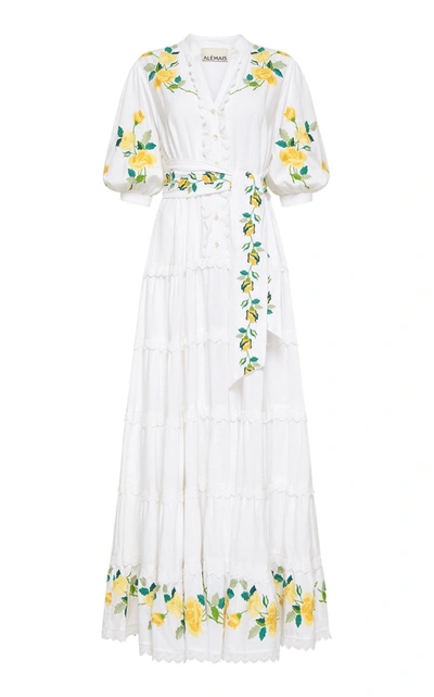 Alãmais Women's Rosa Embroidered Cotton-linen Maxi Dress In White