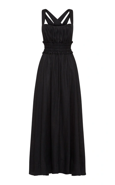 Alãmais Women's Serge Cross-back Linen Midi Dress In Black