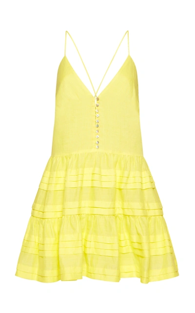 Alãmais Fluer Tiered Ramie Mini Dress In Yellow