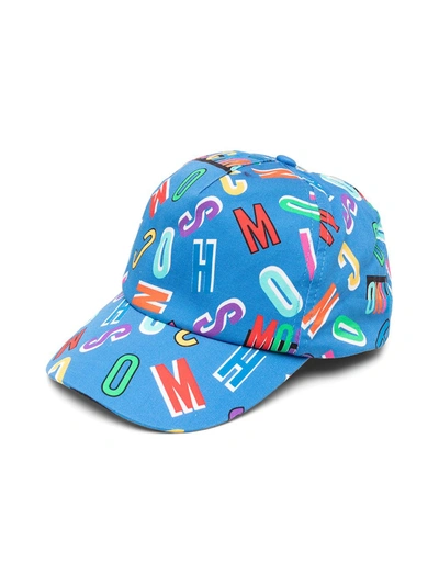 Moschino Kids' Letter Logo Print Cap In Blue