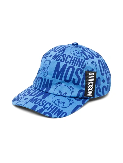 Moschino Kids' Teddy Bear Logo Print Cap In Blue