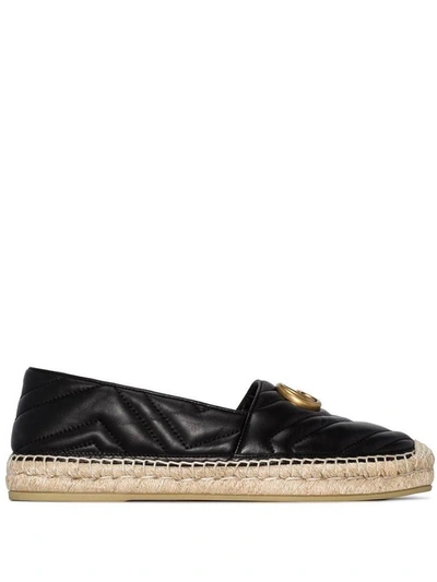 Gucci Black Leather Espadrillas With Double G