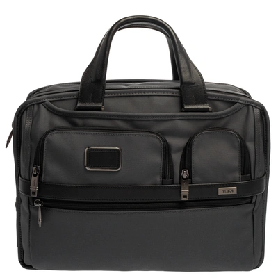 Pre-owned Tumi Grey/black Nylon And Leather Expandable Organizer Computer Briefcase