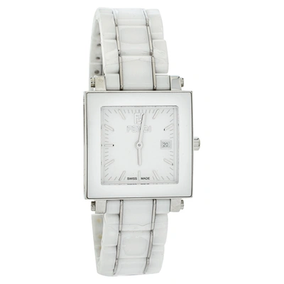 Pre-owned Fendi White Ceramic Stainless Steel Quadro F622140 Women's Wristwatch 30 Mm