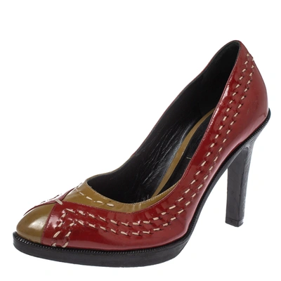 Pre-owned Bottega Veneta Red/brown Patent Leather Pumps Size 35.5