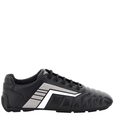 Pre-owned Prada Black/grey Rev Leather Sneakers Eu 41 Uk 7