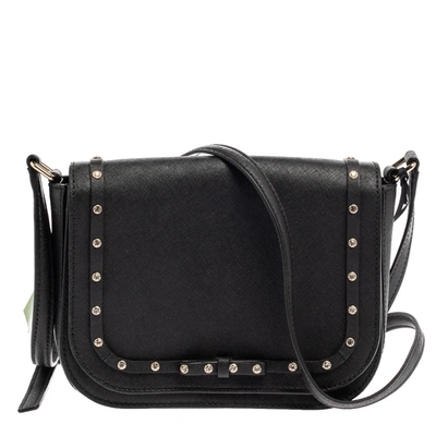 Pre-owned Kate Spade Black Leather Crystal Embellished Carsen Laurel Crossbody Bag
