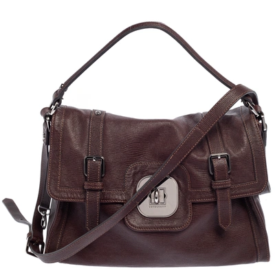 Pre-owned Longchamp Brown Lizard Embossed Leather Flap Shoulder Bag