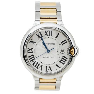Pre-owned Cartier Silver 18k Yellow Gold And Stainless Steel Ballon Bleu 3001 Men's Wristwatch 42 Mm