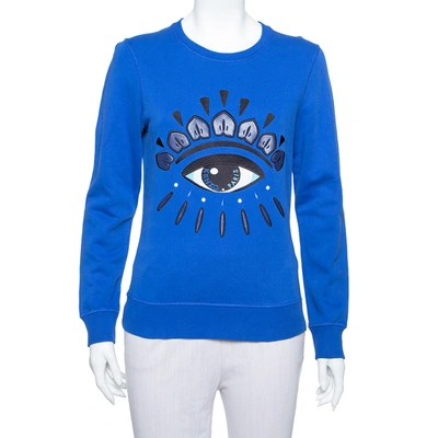 Pre-owned Kenzo Navy Blue Cotton Eye Embroidered Sweatshirt Xs