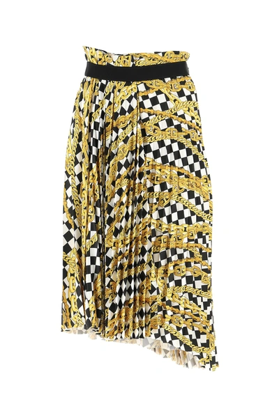 Balenciaga Asymmetric Pleated Printed Satin-crepe Skirt In Black