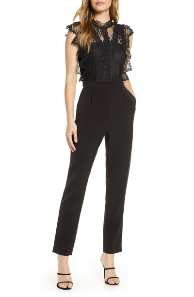 Adelyn Rae Madeline Scalloped Lace Jumpsuit In Black