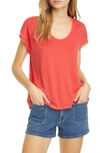 Frame Scoop Neck Organic Linen T-shirt In Cherry