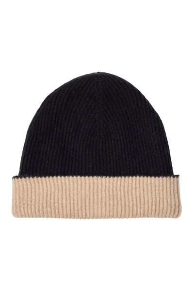 Amicale Cashmere Double Layer Knit Cuff Hat In 413nvybr