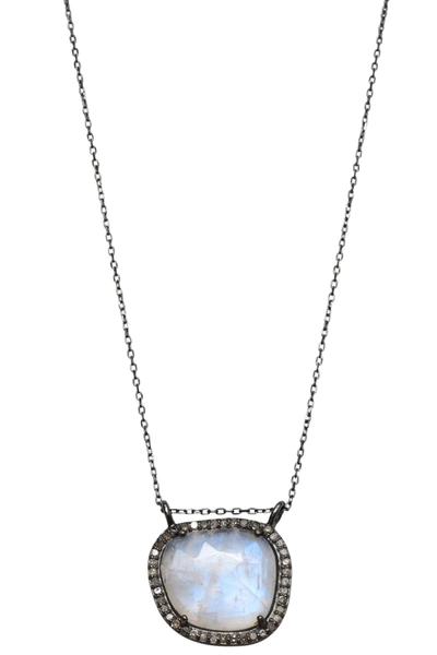 Adornia Fine Sterling Silver Diamond Halo Moonstone Pendant Necklace In White