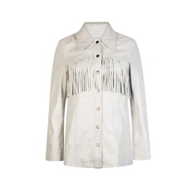 Muubaa Leather Shacket With Fringing In White-pink In Off White
