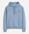 Ami Alexandre Mattiussi Logo-embroidered Cotton-jersey Hooded Sweatshirt In Light Blue
