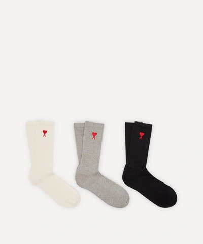 Ami Alexandre Mattiussi Three-pack Logo-intarsia Cotton-blend Socks In Multi