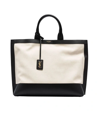 Saint Laurent Cabas Two-tone Tote Bag In Black/white