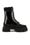 Ganni Shell-trimmed Glossed-leather Ankle Boots In Black