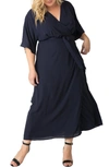 Standards & Practices Short Sleeve Wrap Maxi Dress In Blue