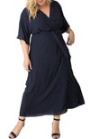 Standards & Practices Short Sleeve Wrap Maxi Dress In Midnight Blue