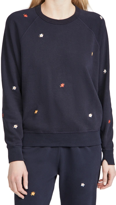 The Great The College Embroidered Floral Sweatshirt In Navy
