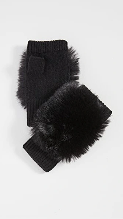Adrienne Landau Knit Fingerless Gloves In Black