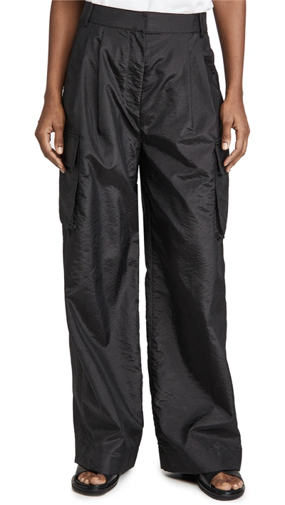 Tibi Crispy Nylon Pleated Cargo Pants In Black