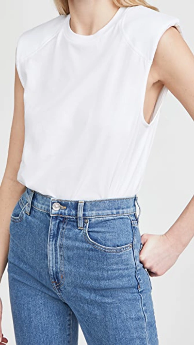 Tibi Chalky Drape Padded-shoulder Sleeveless Top In White