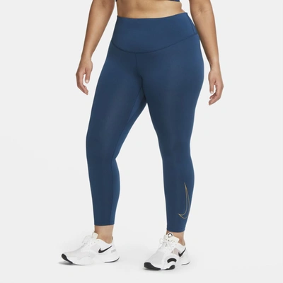 NIKE ONE ICON CLASH WOMEN'S LEGGINGS (PLUS SIZE) (VALERIAN BLUE) 