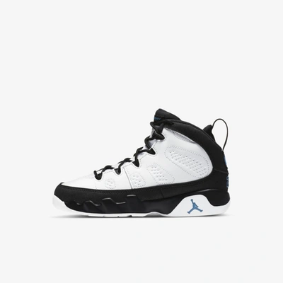 Jordan 9 Retro Little Kids' Shoe (white) In White/university Blue/black