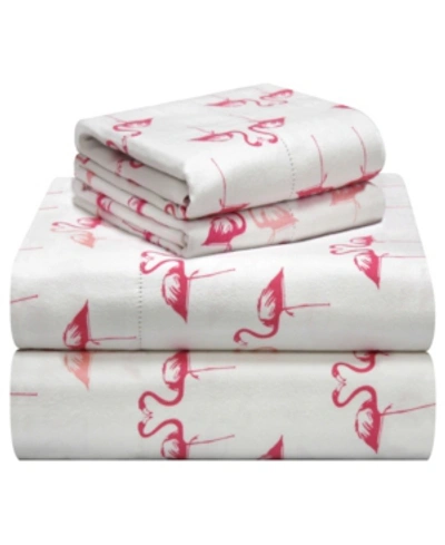 Pointehaven Printed Flannel King Sheet Set Bedding In Flamingo