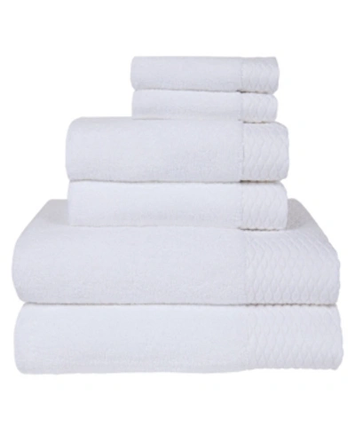 American Dawn Kelso Solid With Wave Jacquard Cuff Bath Towel Set, 6 Piece In White