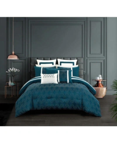 Chic Home Arlow Bed In A Bag 12 Piece Comforter Set, Queen In Blue