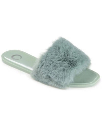 Journee Collection Journee Dusk Faux Fur Slide Sandal In Green