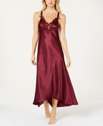 Flora By Flora Nikrooz Stella Satin Venise Trim Lingerie Nightgown In Bordeaux