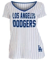 5TH & OCEAN WOMEN'S LOS ANGELES DODGERS PINSTRIPE V-NECK T-SHIRT