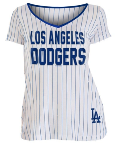 5th & Ocean Women's Los Angeles Dodgers Pinstripe V-neck T-shirt In White