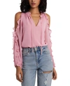 1.state Trendy Plus Size Ruffled Cold-shoulder Top In Rose Pink