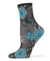 Memoi Women's Botanic Bunches Sheer Anklet Socks In Black