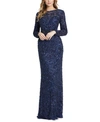 Mac Duggal Allover Sequin Gown In Midnight Blue