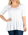 24seven Comfort Apparel Women's Long Sleeve Swing Style Flared Tunic Top In White