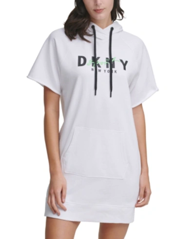 Dkny Sport Script-logo Hoodie Dress In White
