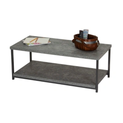 Household Essentials Slate Faux Concrete Coffee Table With Storage Shelf In Light Gray